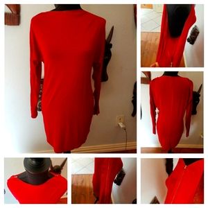 Red Bodycon Dress w/Functioning Shoulder Zippers to Adjust Wear Style, Size S/M